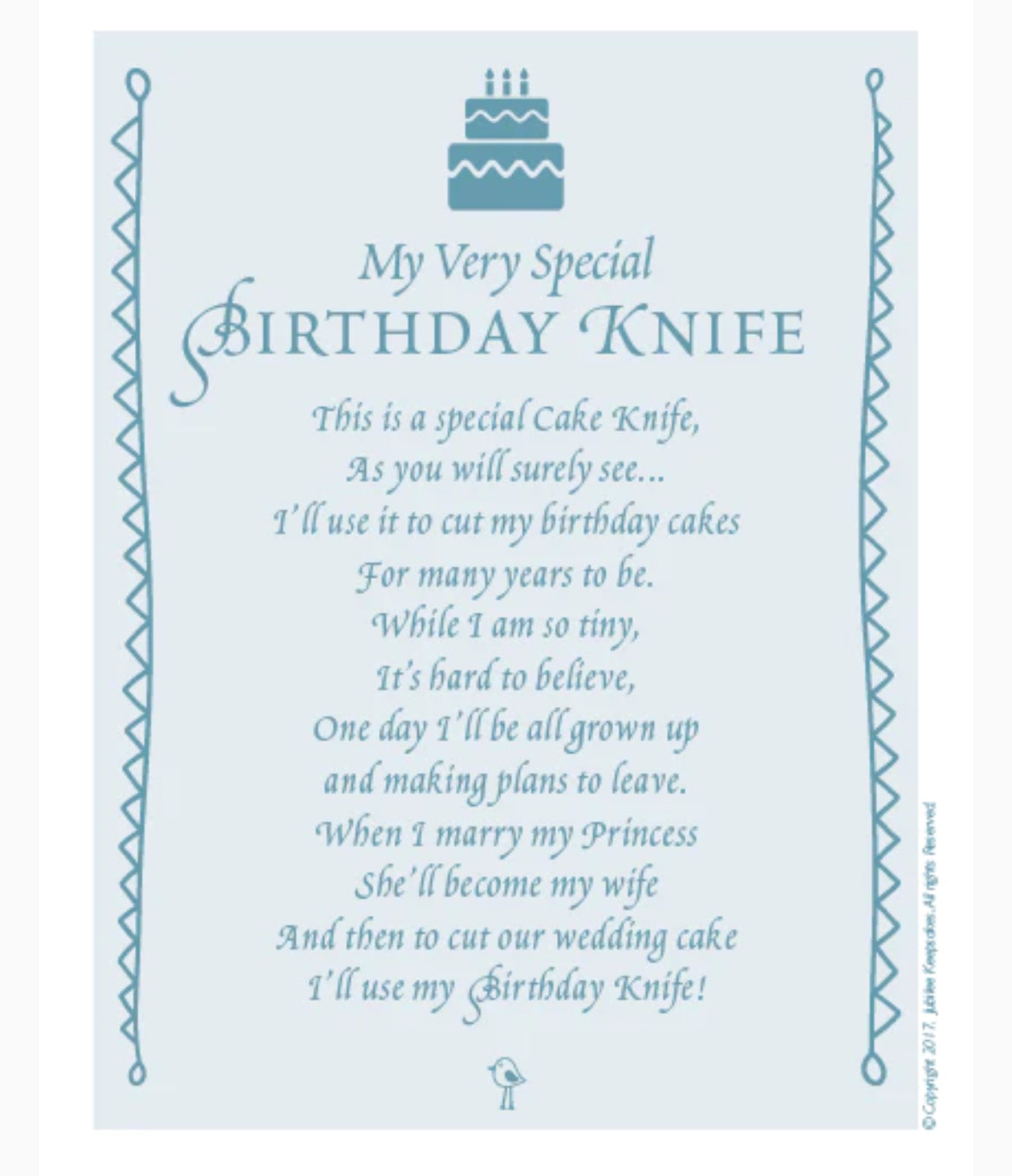 Jubilee Keepsakes Boy Birthday Knife-Blue Seersucker with White Ribbon
