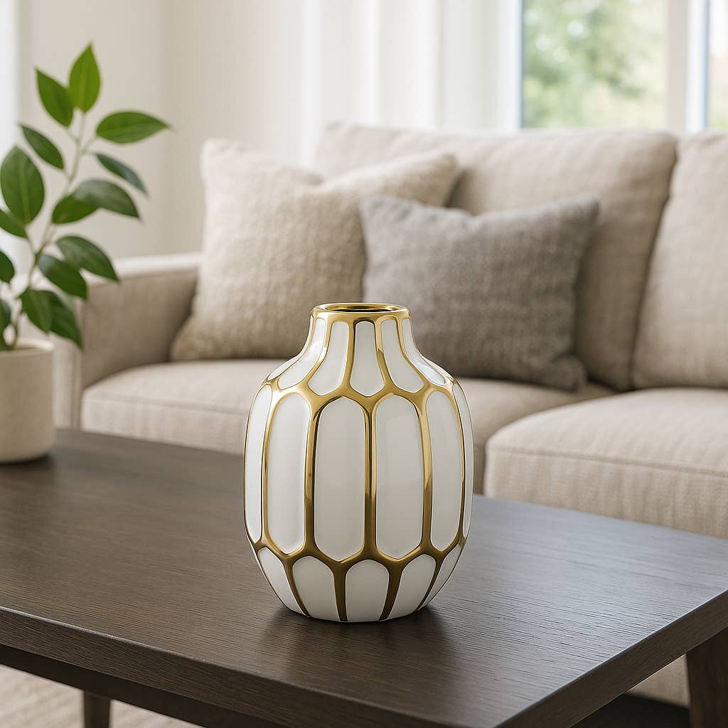 Sagebrook Home White/Gold Decorative Vase (8 inch)