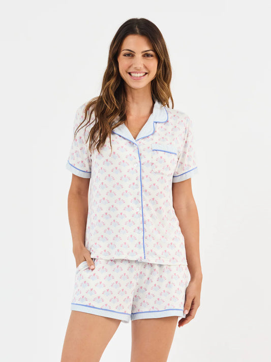 Mary Square Women's Charlotte Shorts Set-Belle Blooms White