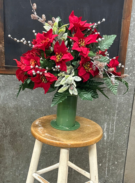 Poinsettia & Silver Berry Silk Memorial Vase Insert