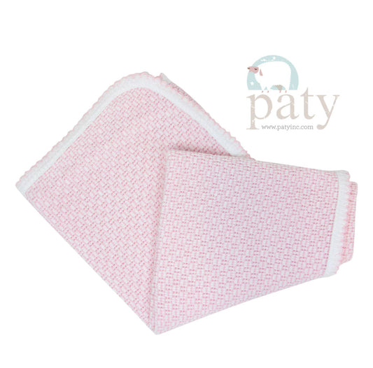 Paty Knit Receiving/Swaddle Blanket - Pink w/ Pink Trim