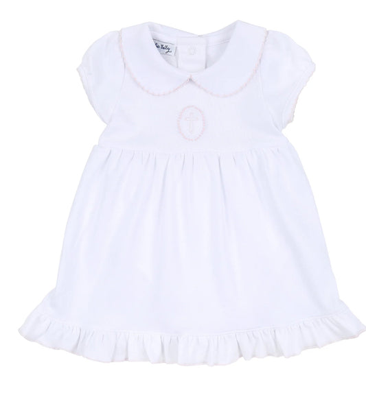 Magnolia Baby Blessed Embroidered Collared Short Sleeve Dress-Pink