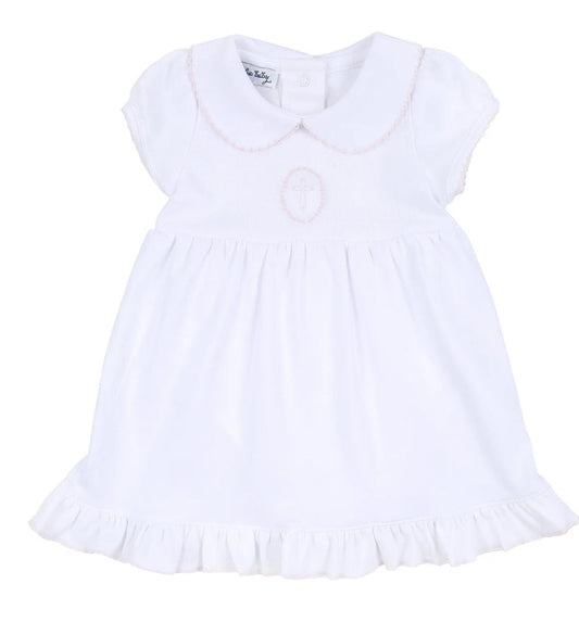 Magnolia Baby Blessed Embroidered Collared Short Sleeve Dress-Pink (18 months)