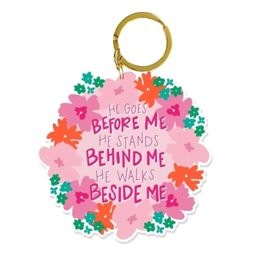 Mary Square Keychain-He Goes Before Me