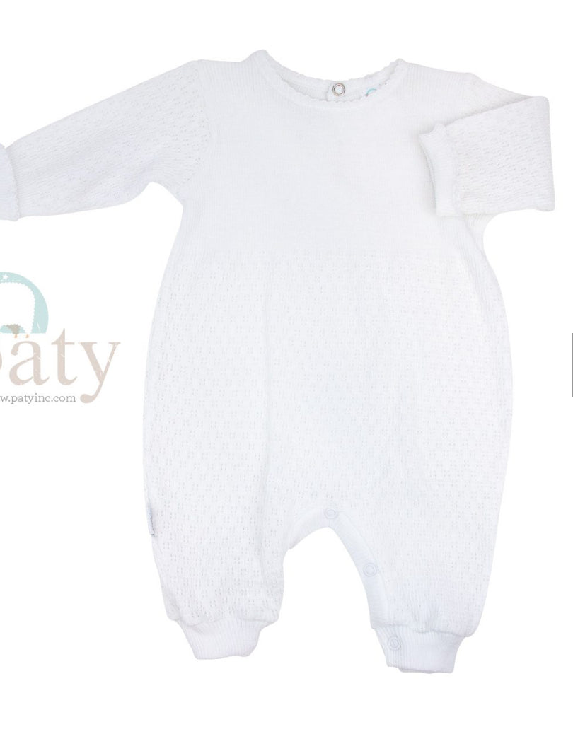 Paty Romper with Key Hole Back-Blue Trim (3 months)