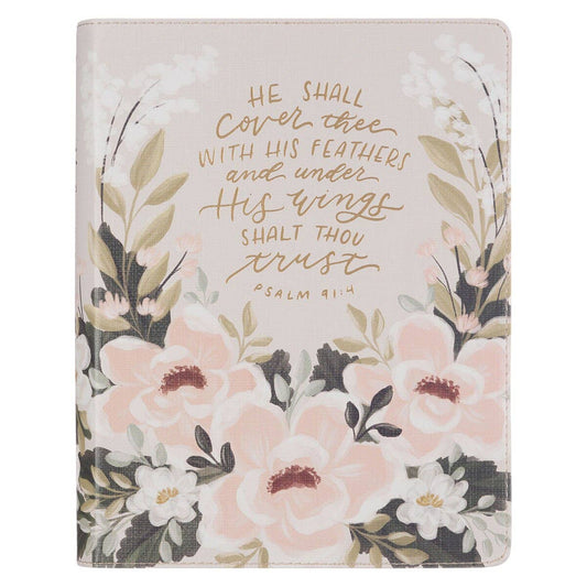 Christian Art Gifts KJV Note-taking Bible Faux Leather Floral Printed Ps 91:4