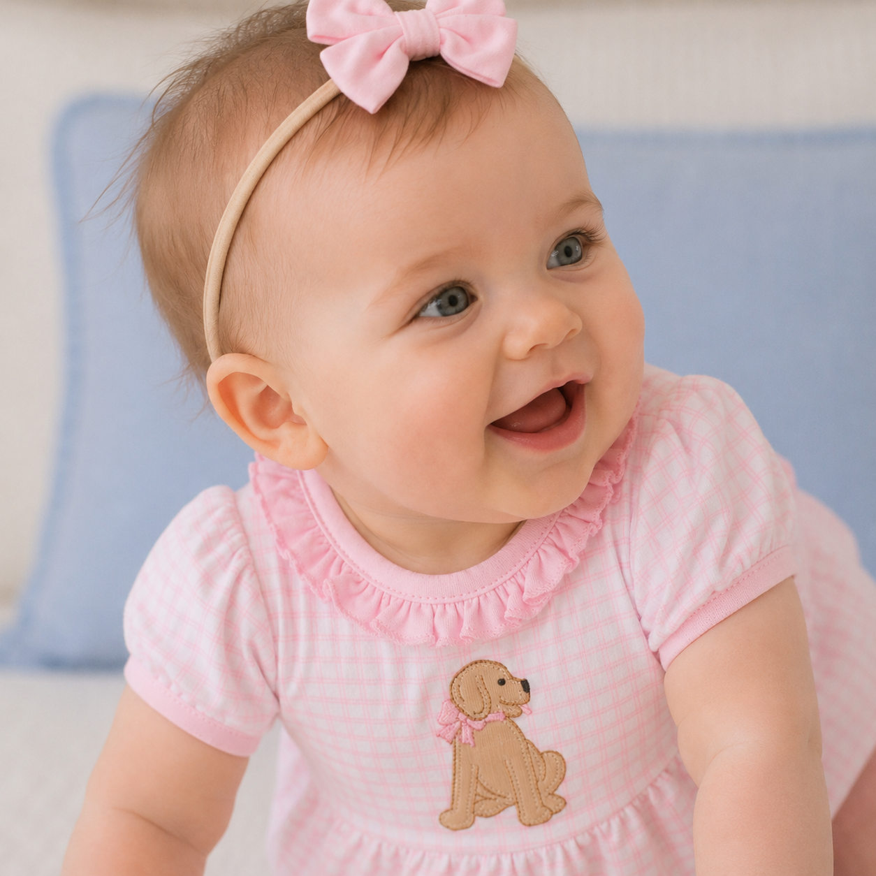 Magnolia Baby Puppy Playtime Applique Ruffle Bubble-Pink