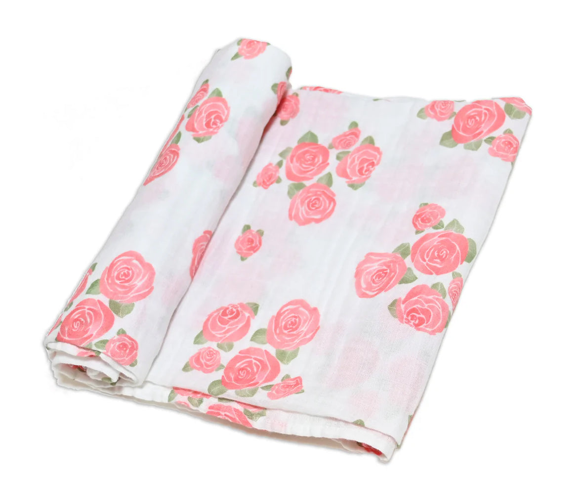 LollyBanks Rose Blooming Elegance Baby Muslin Swaddle Blanket