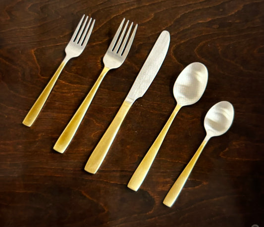 Beatriz Ball VIDA Charlotte Stainless Flatware Set of 5-Partial Brushed Champagne Gold