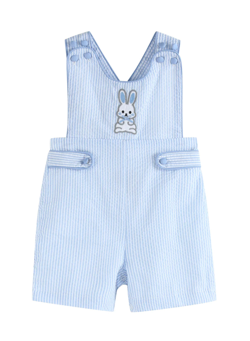 Lil Cactus Blue Seersucker Easter Bunny Shortalls