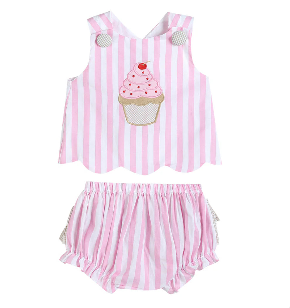 Lil Cactus Striped Appliqué Cupcake 2-piece Outfit (2T)