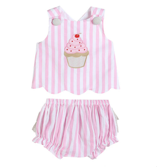 Lil Cactus Striped Appliqué Cupcake 2-piece Outfit (2T)