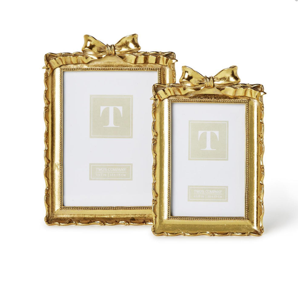 Two’s Company Vintage Gold Photo Frames With Accent Bow-5x7