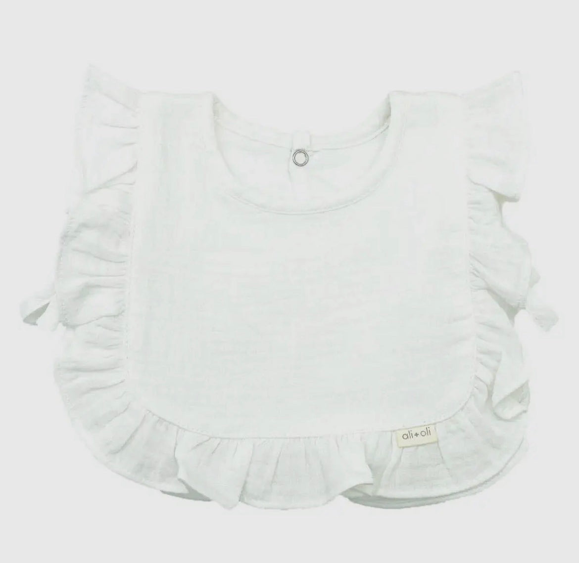 Ali+Oli Muslin Cotton Ruffle Baby Bib-White