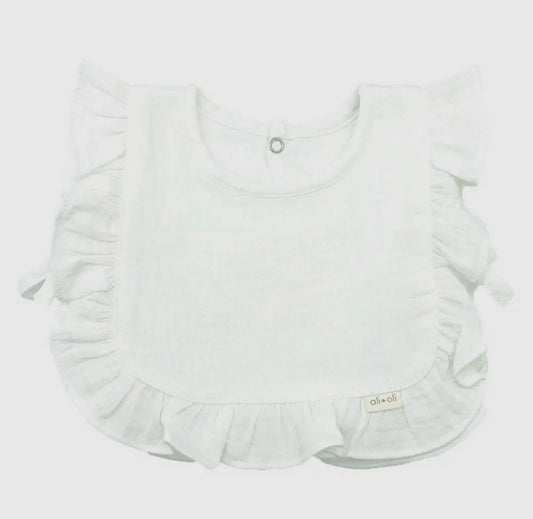 Ali+Oli Muslin Cotton Ruffle Baby Bib-White