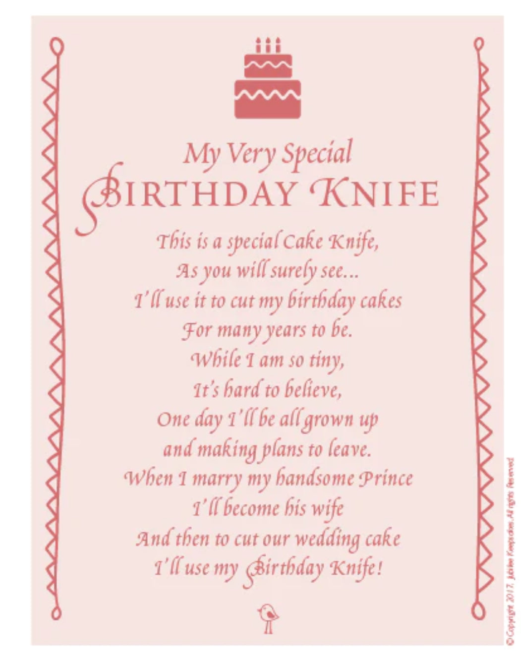Jubilee Keepsakes Girl Birthday Knife-Pink Seersucker with White Ribbon