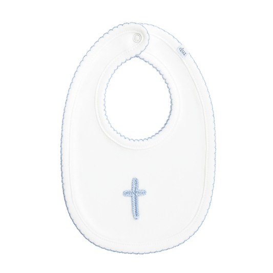 Mudpie Blue Crochet Cross Bib