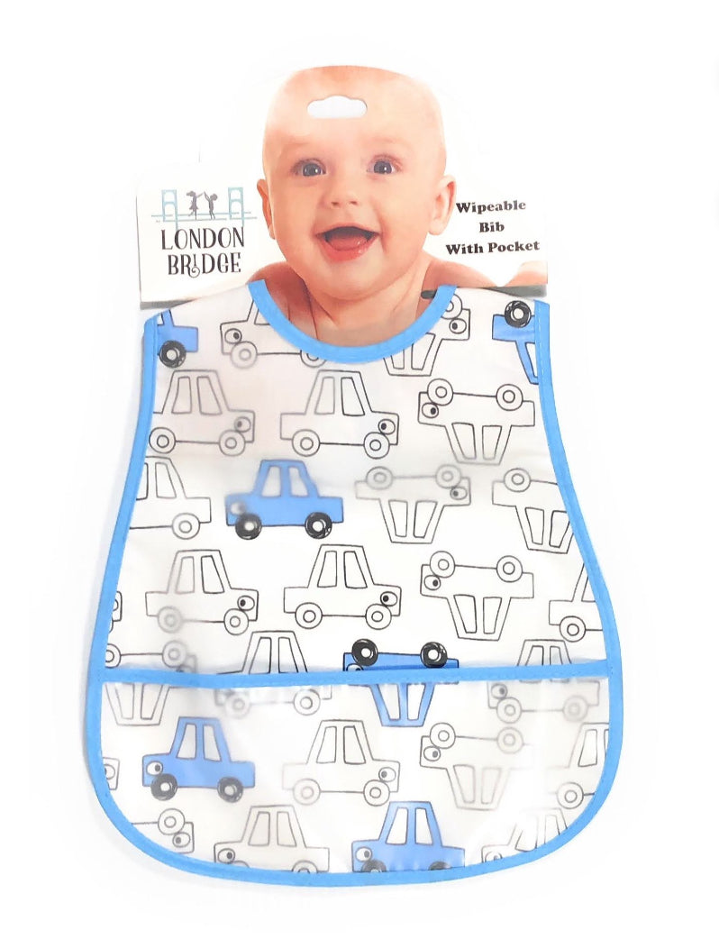 London Bridge Wipeable Bib With Pocket-Cars