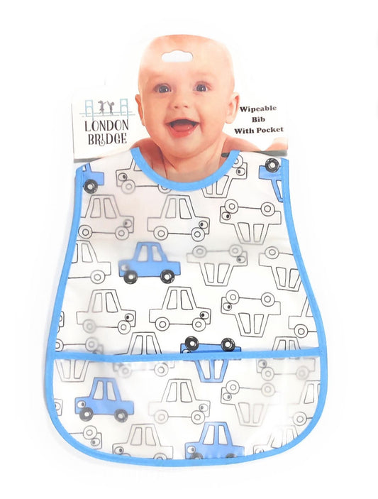 London Bridge Wipeable Bib With Pocket-Cars