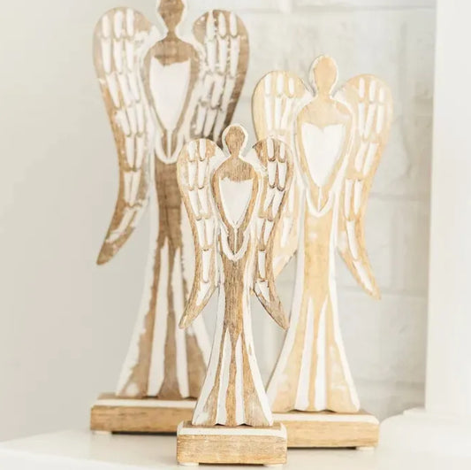 Mary Square Feathered Wood Angel (Various Sizes)