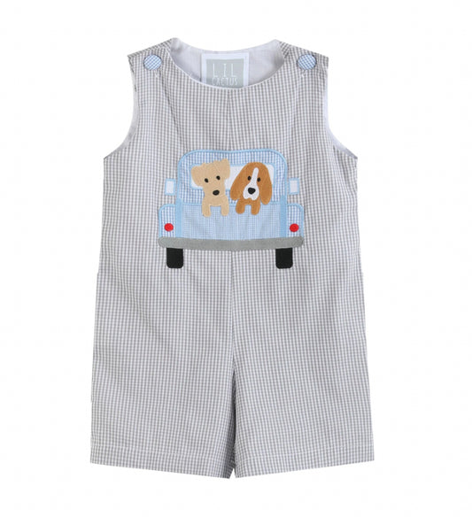 Lil Cactus Grey Gingham Puppies in Truck Shortalls