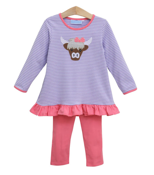 Trotter Street Kids Highland Cow Ruffle Pants Set