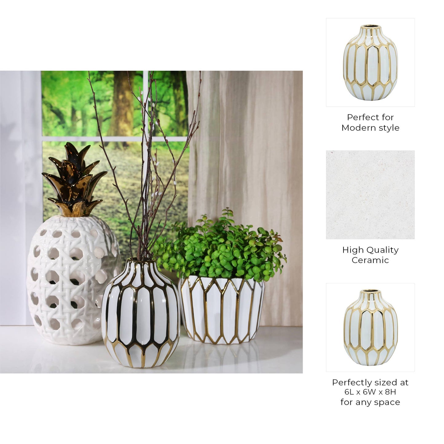 Sagebrook Home White/Gold Decorative Vase (8 inch)