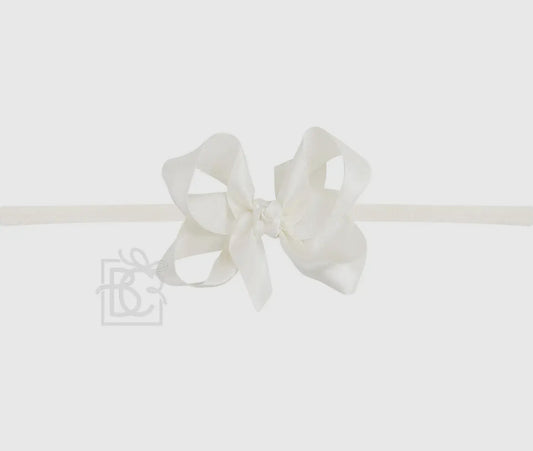 Beyond Creations Pantyhose Headband W/Satin Bow (1/4”)-Antique White