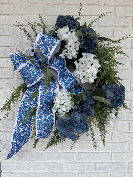 Blue & White Hydrangea Wreath