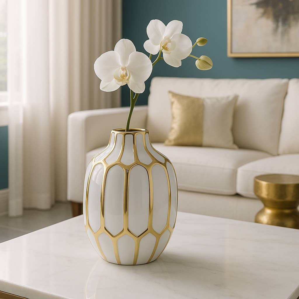 Sagebrook Home White/Gold Decorative Vase (8 inch)