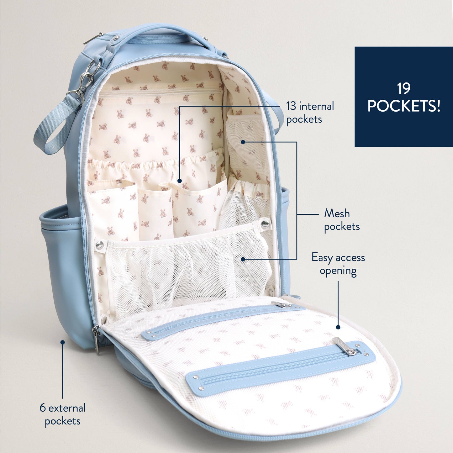 Itzy Ritzy Teddy Blue Boss Plus Backpack Diaper Bag