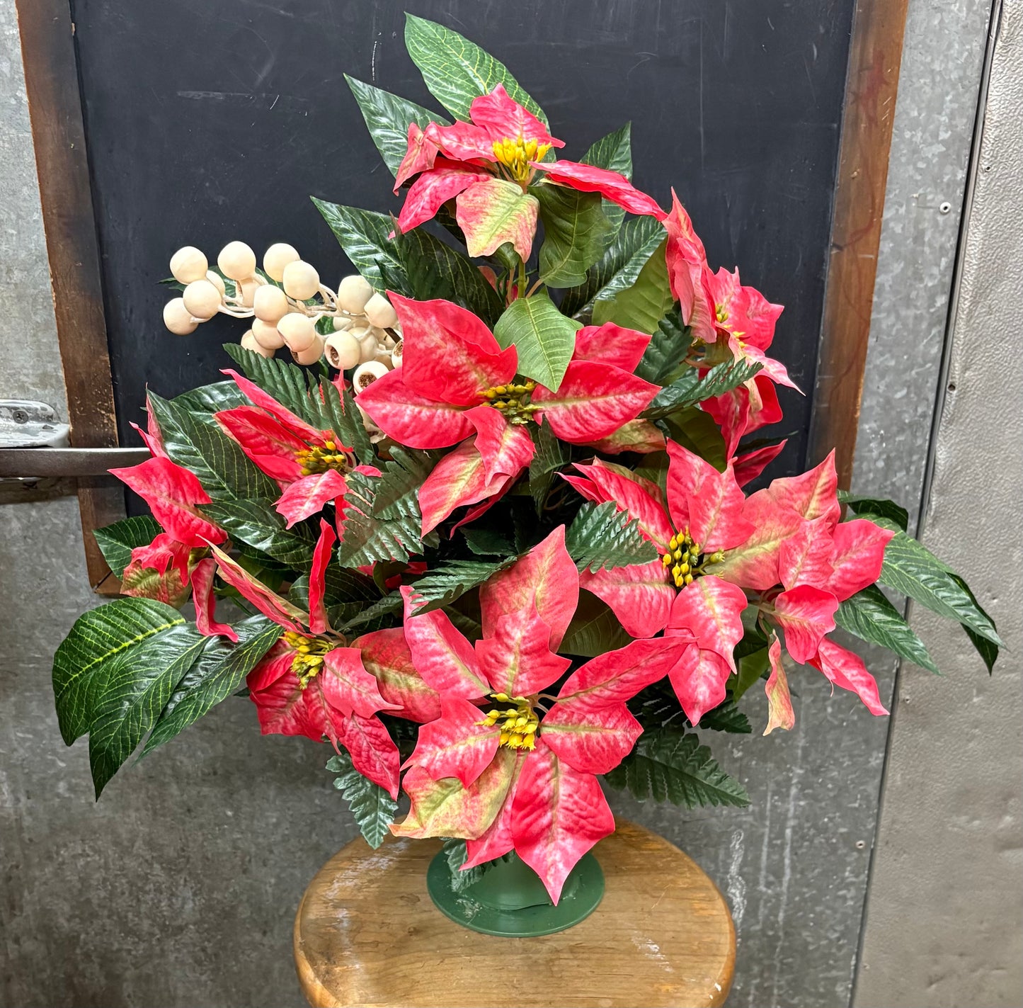 Variegated Poinsettias with Cream Berries Silk Vase Insert