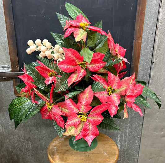 Variegated Poinsettias with Cream Berries Silk Vase Insert