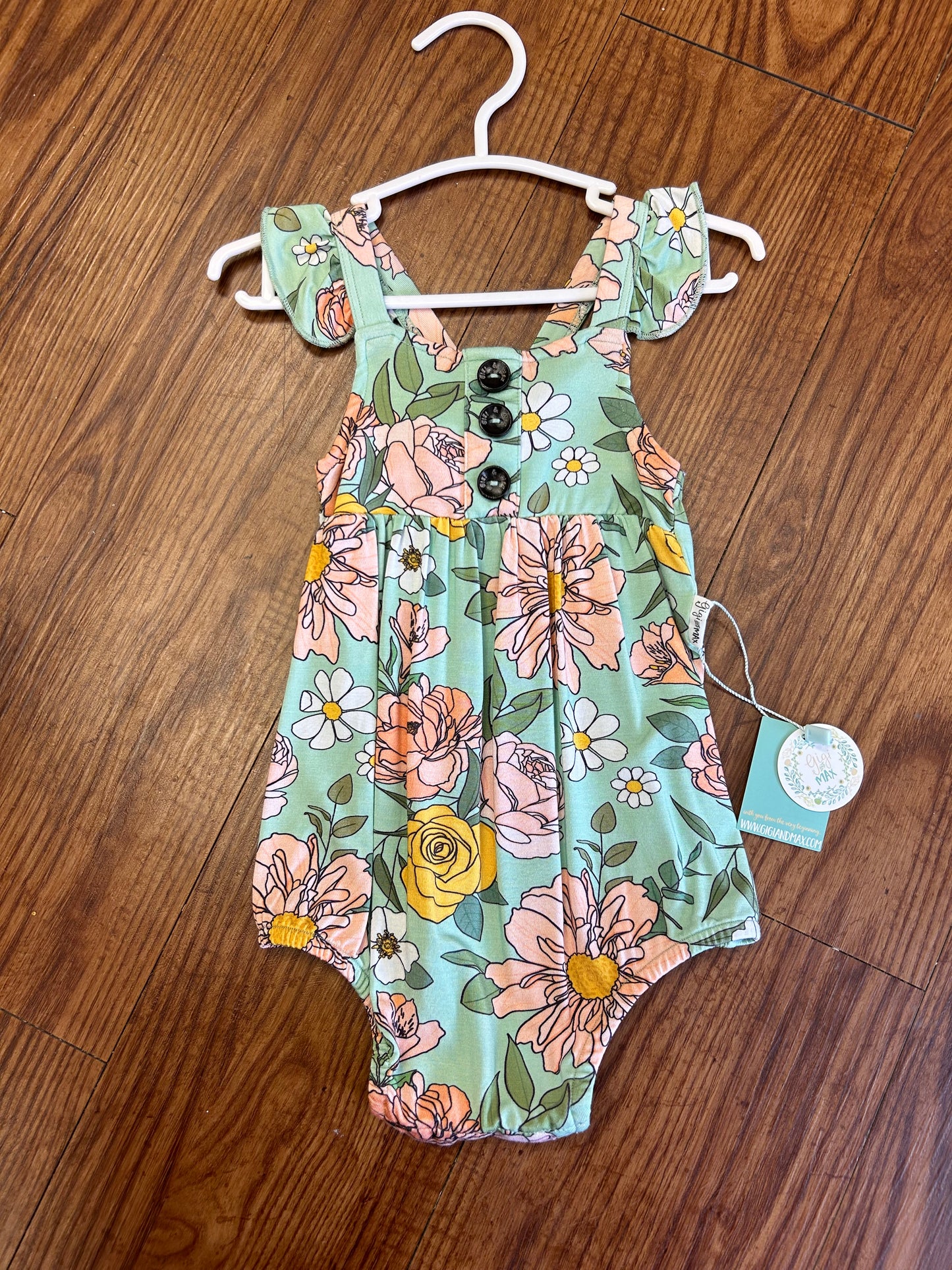 Gigi & Max Green Floral Ruffle Bubble (12 months)