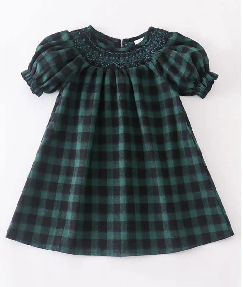 Smocked Green/Navy Plaid Dress