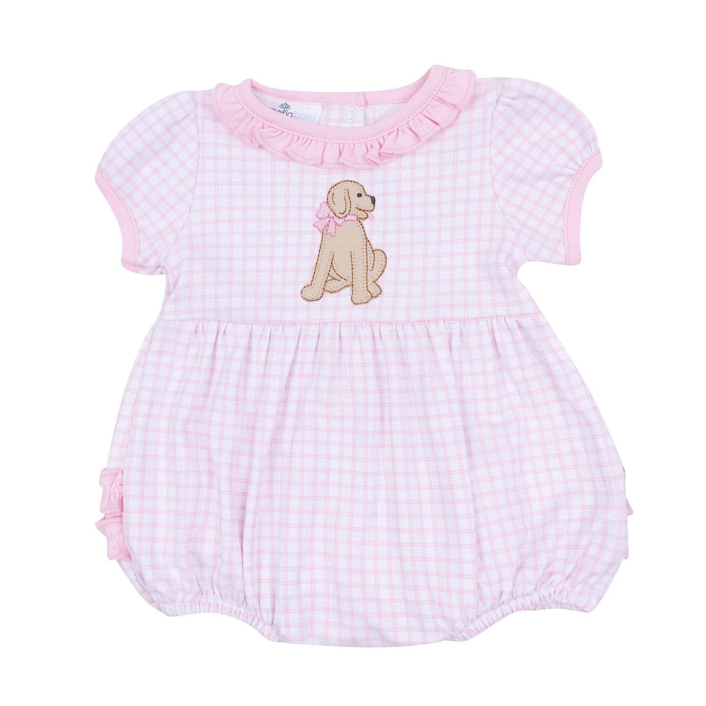 Magnolia Baby Puppy Playtime Applique Ruffle Bubble-Pink