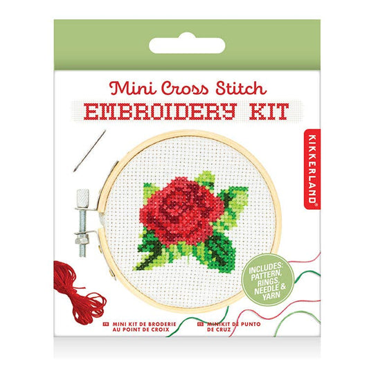 Kikkerland Mini Cross Stitch Embroidery Kit-Rose