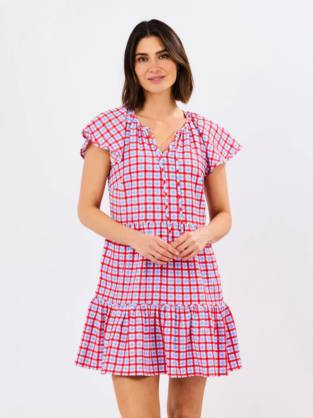 Mary Square Lillian Dress-Gingham Red + Blue