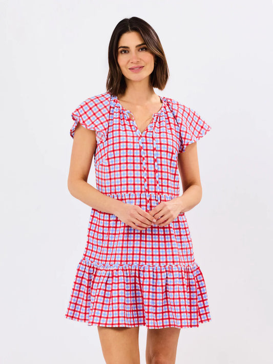 Mary Square Lillian Dress-Gingham Red + Blue
