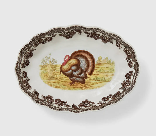 Spode Woodland Turkey Oval Fluted Dish 6"