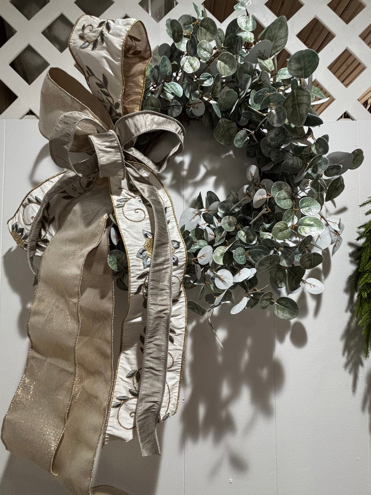 Glittered Eucalyptus Wreath With Elegant Bow