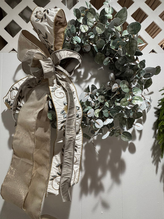 Glittered Eucalyptus Wreath With Elegant Bow