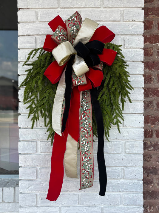 Soft Touch Evergreen Norfolk Heart Twig Wreath With Custom Christmas Bow (20”)