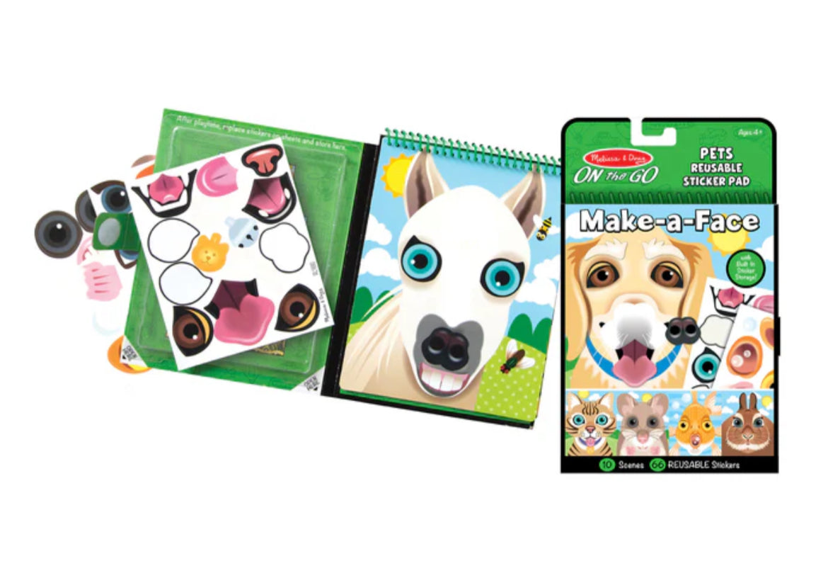 Melissa & Doug Make-a-Face Pets Reusable Sticker Pad On the Go Travel Activity