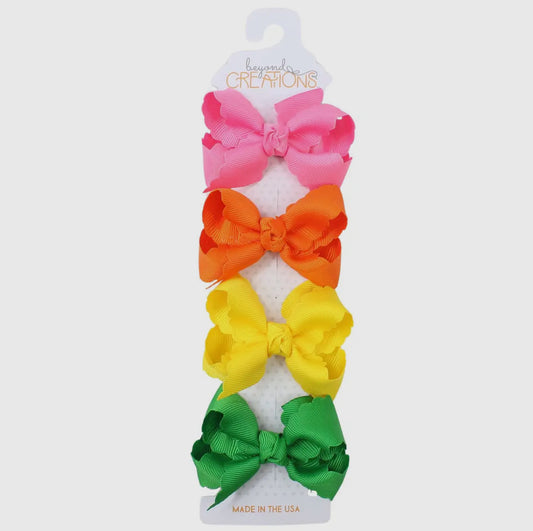Beyond Creations 3" Small Variety Scalloped Edge Bow On Snap Clip 4-Pack