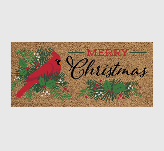 Evergreen Enterprises Merry Christmas Cardinal Flocked Coir Sassafras Switch Mat