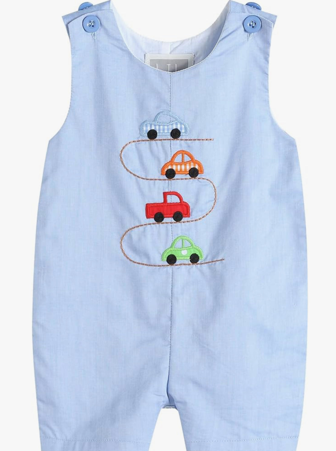 Lil Cactus Blue Car Race Track Embroidery Shortalls