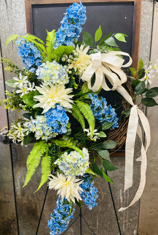 Mixed Blue Hydrangea Wreath