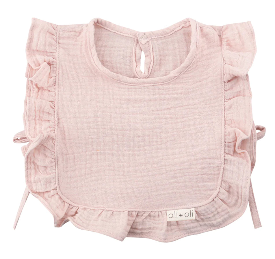 Ali+Oli Muslin Cotton Ruffle Baby Bib-Pink