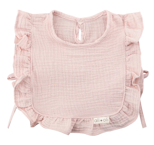 Ali+Oli Muslin Cotton Ruffle Baby Bib-Pink